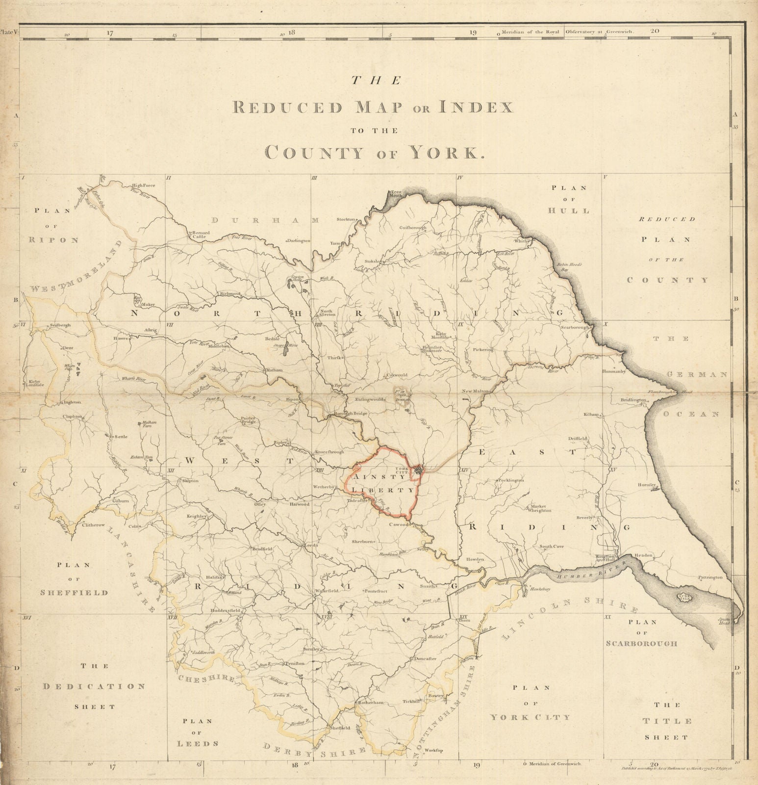 The Reduced Map or Index to the County of York. Yorkshire by T Jefferys 1772